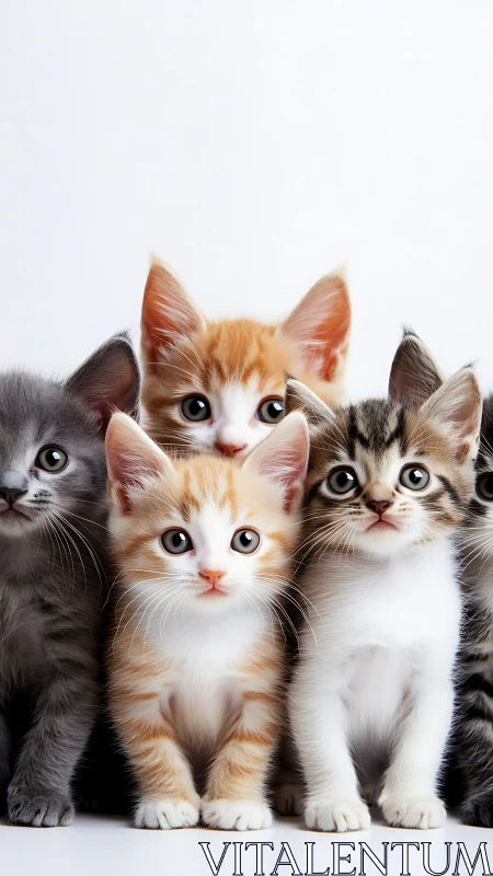 Four Domestic Kittens Arranged in Triangular Composition Against Neutral Backdrop