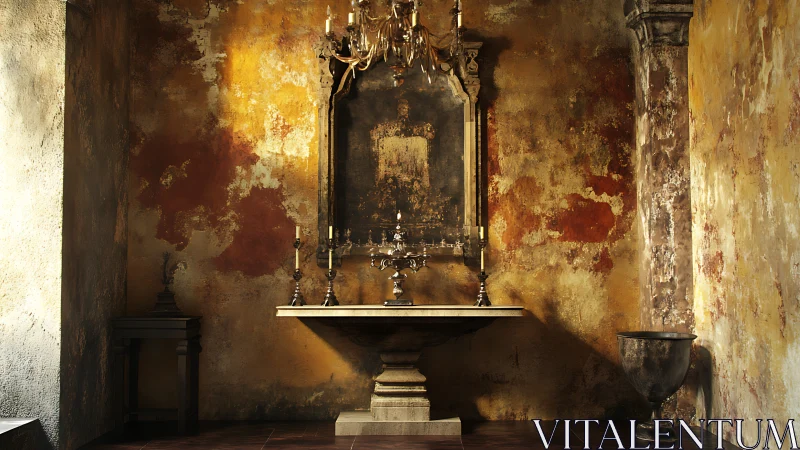 Sunlit altar corner lets old gold and shadows quietly converse