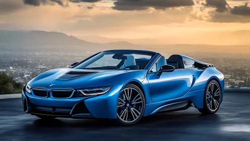 Sunlit blue convertible ready for an easygoing city escape.