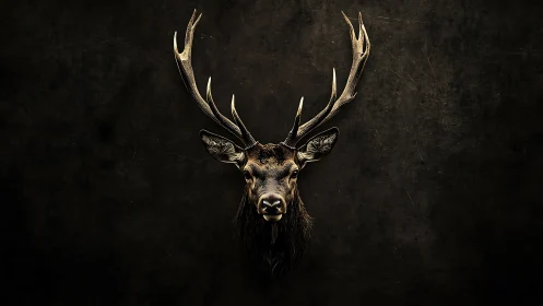 High-contrast stag portrait with directional rim lighting and textured backdrop