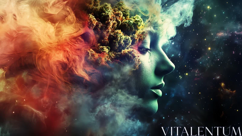 Dreaming through cosmic clouds and swirling nebula hues.