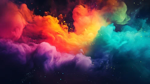 Multicolored nebula-like digital cloud formation in space.