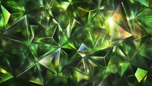 Abstract green crystal pattern with geometric facets and vivid light.