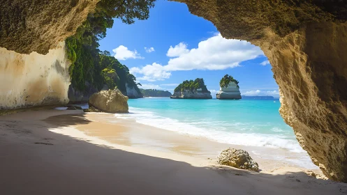 Limestone Cave Opening Ocean Beach Paradise.