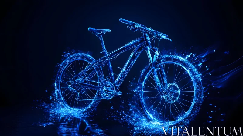 Futuristic glowing mountain bike in blue neon digital art style.