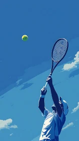 Minimalist vector illustration isolates a tennis serve action