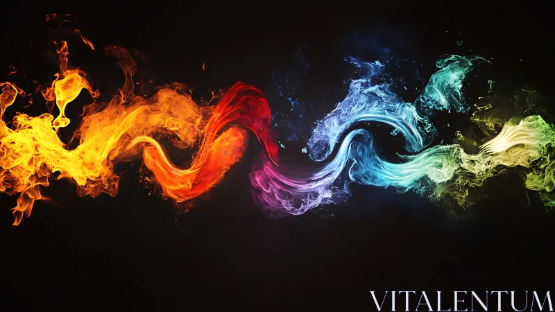 Vibrant multicolor fire and smoke waves on black background.