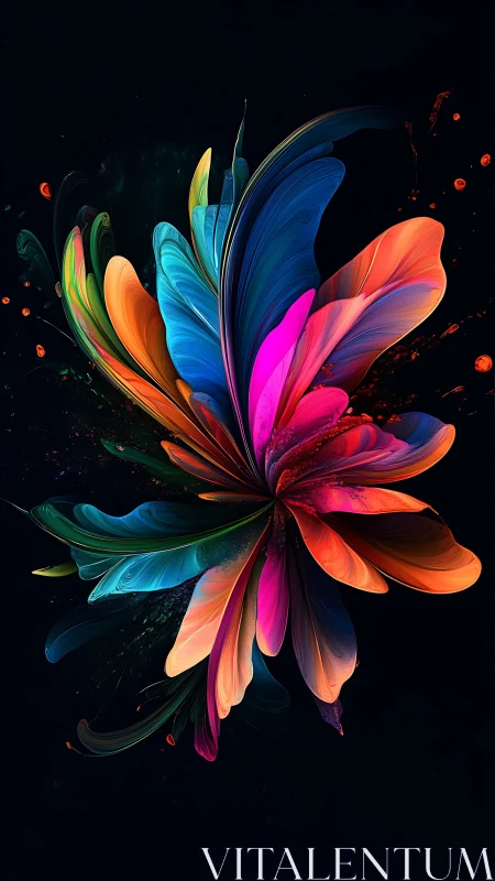 Radiant swirling petals in a glowing rainbow bouquet.