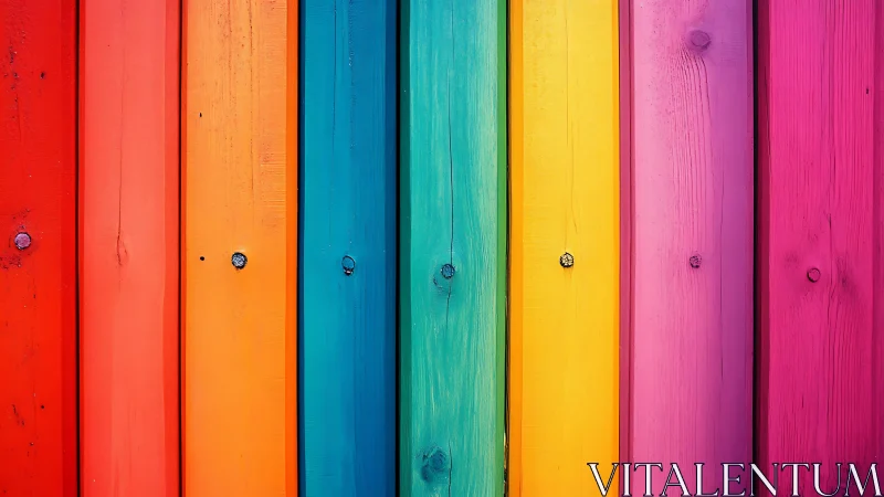 Chromatic vertical timber planks with saturated rainbow coating