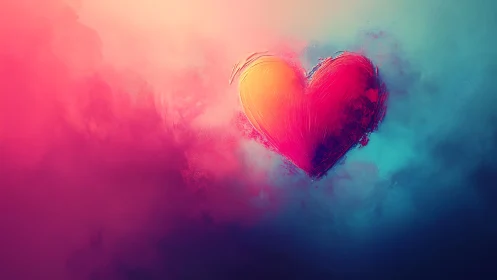 Luminous Heart Against Gradient Mist.