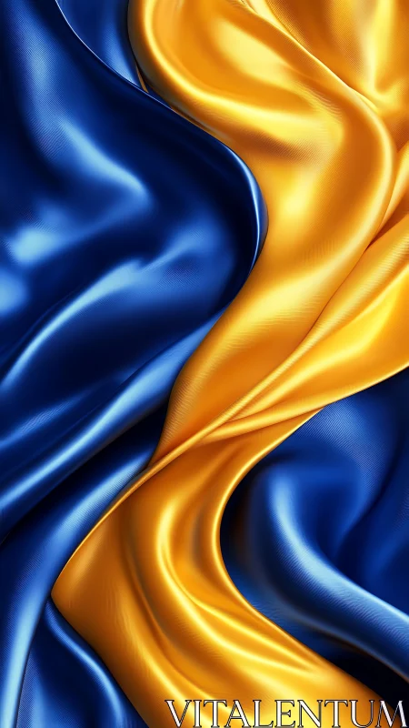Satin waves in blue and gold forming abstract flowing pattern.