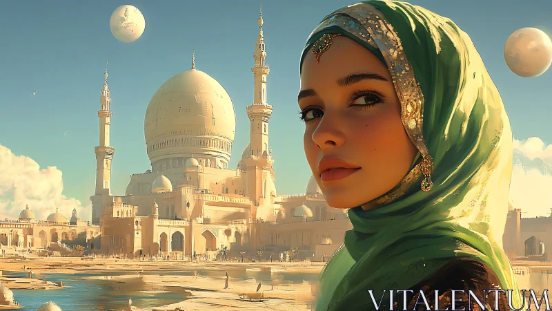 Gentle gaze welcomes a sunlit desert palace of distant moons