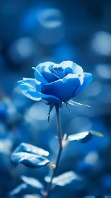 Blue rose with white petal edges displayed against unfocused blue background