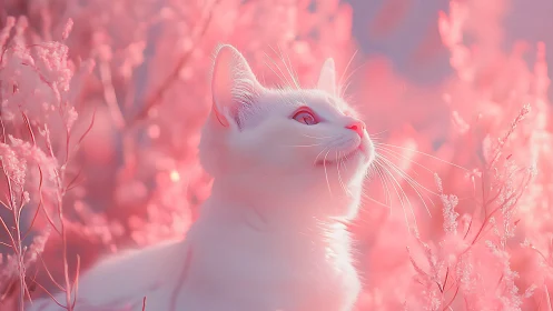 Luminescent Feline Subject in Saturated Monochromatic Pink Field.