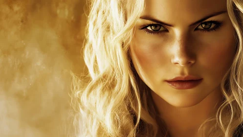 Golden-toned digital portrait with high-detail facial rendering.