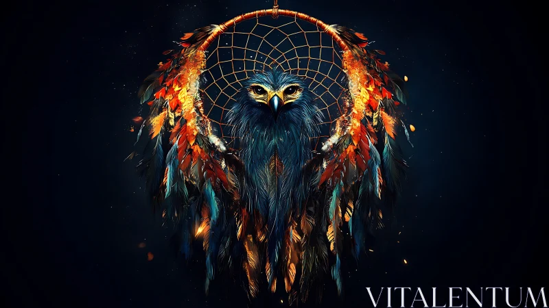 Luminescent eagle totem integrated with fiery dreamcatcher
