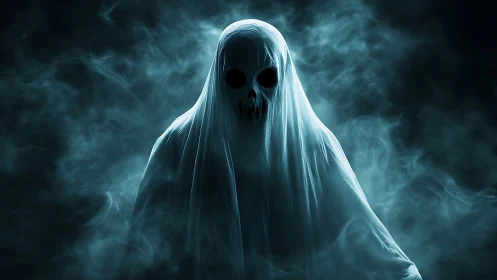 Sinister ghostly figure emerges from swirling blue fog