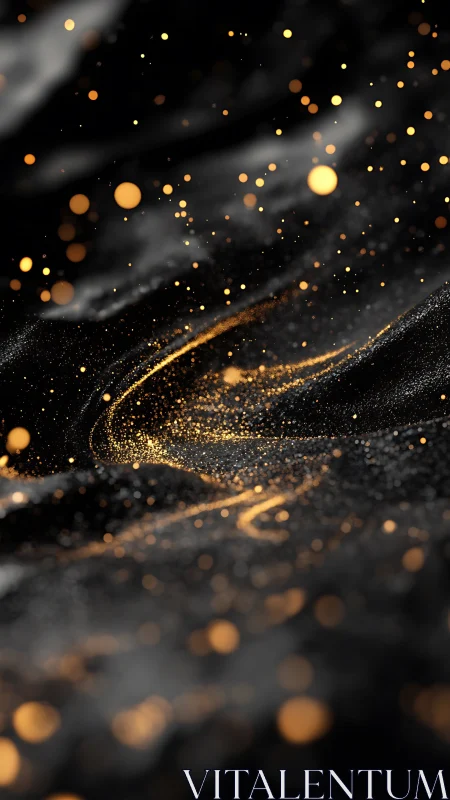 Golden particle stream curves across dark abstract space.