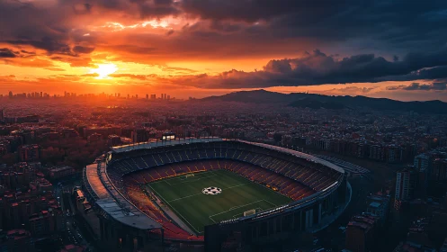 Sunset stadium halo above a city humming with quiet anticipation.