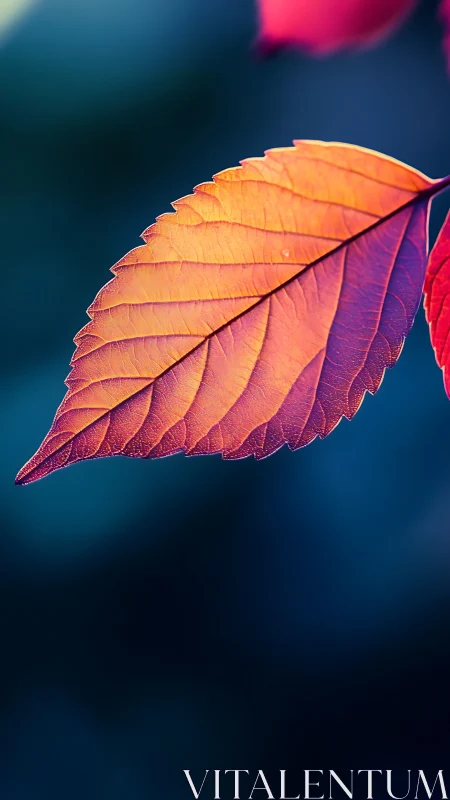 Autumn ember leaf glowing against deep teal twilight.