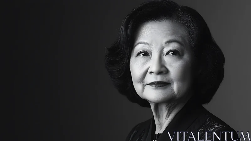 Elegant elderly woman in classic black and white portrait photography.