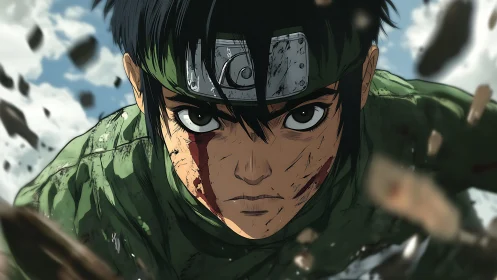 Determined anime warrior rushing forward with fierce resolve.