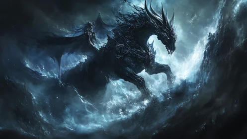 Mythic storm dragon in dynamic oceanic digital painting.