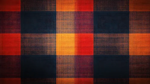 Textured plaid grid pattern in deep navy, red, and orange.
