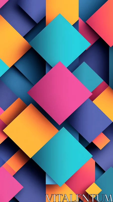 Overlapping colored squares form layered geometric composition