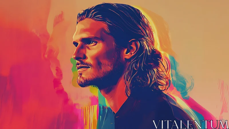 Sunlit profile in neon echoes of color and quiet thought.