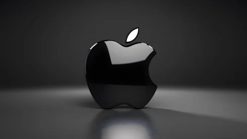 Sleek 3D Black Apple Logo on Dark Gradient Background.