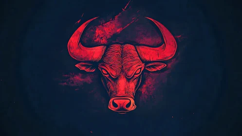 Crimson bull portrait glows boldly against a deep night sky
