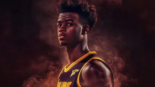 Cinematic portrait of basketball player in smoky backlit atmosphere