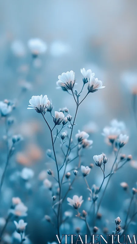 Delicate Blue Wildflowers Reaching Toward Soft Light.