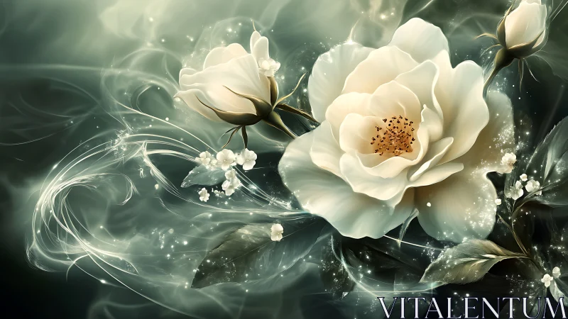 Luminous White Flowers Dance in Ethereal Light