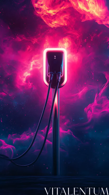 Neon nebula charger standing like a cosmic fueling totem.