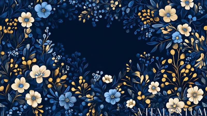 Blue and Gold Floral Border Pattern Design.