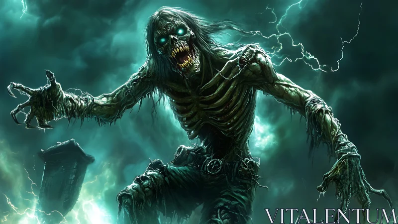 Graveborn lightning ghoul roaring across a storm-torn night.