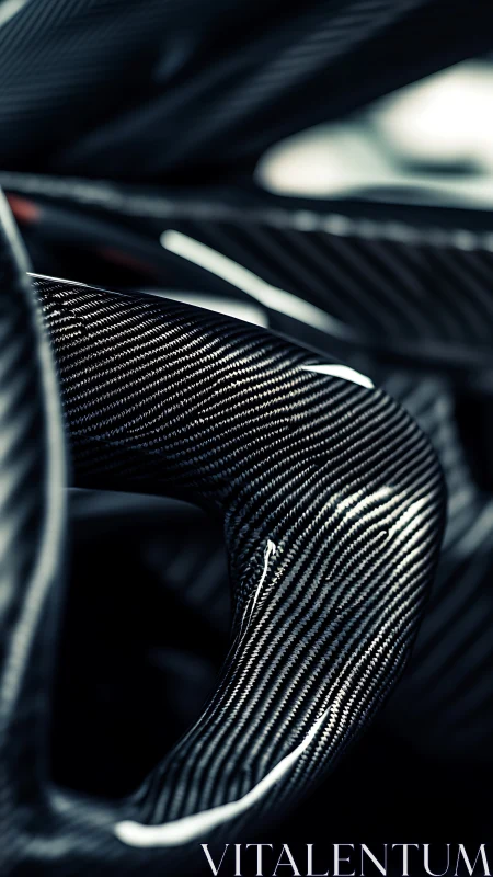 Curved carbon fiber detail in dramatic macro focus.