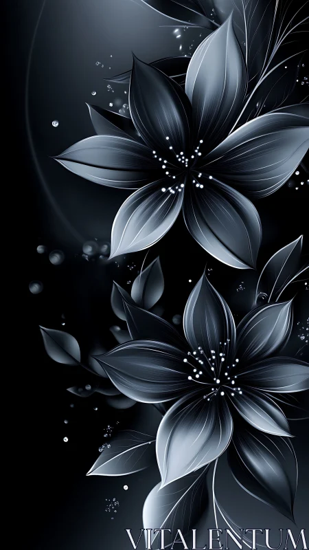 Monochromatic Botanical Composition: Digitally Rendered Luminescent Petals.