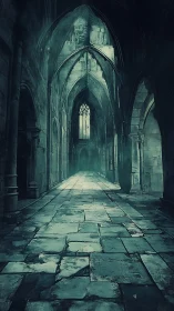 Whispering Gothic Corridor Drowned In Sea-Green Gloom.