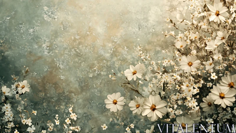 White Daisies Cascade Against Textured Green Background