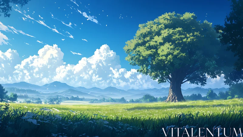 Panoramic meadow landscape calibrates depth via layered haze