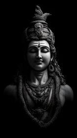 Serene Shiva bust rendered in high contrast monochrome light