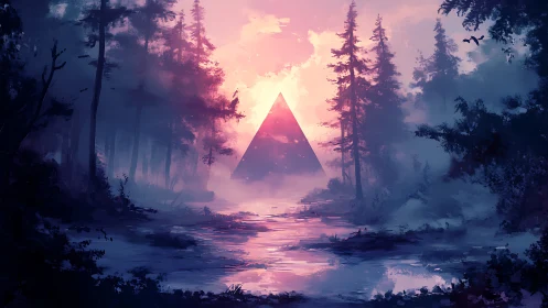Luminous Pyramid in Mystic Forest