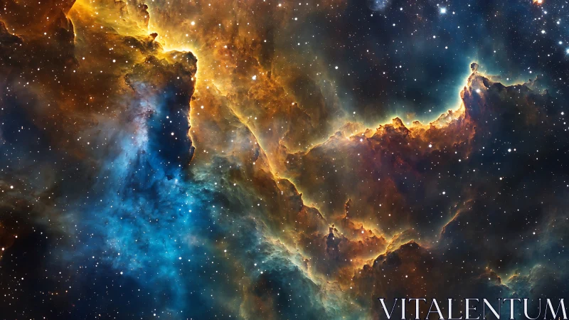 Color-rich nebula cloudscape in deep outer space.