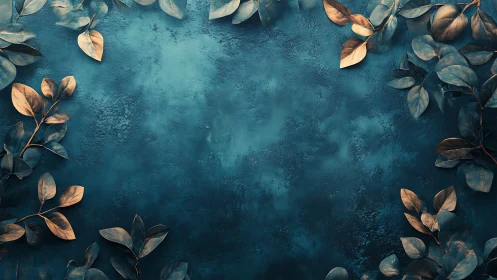 Gold foliage border on textured teal background space.