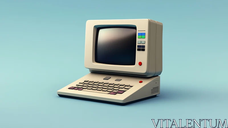 Vintage beige desktop computer sits on clean cyan surface