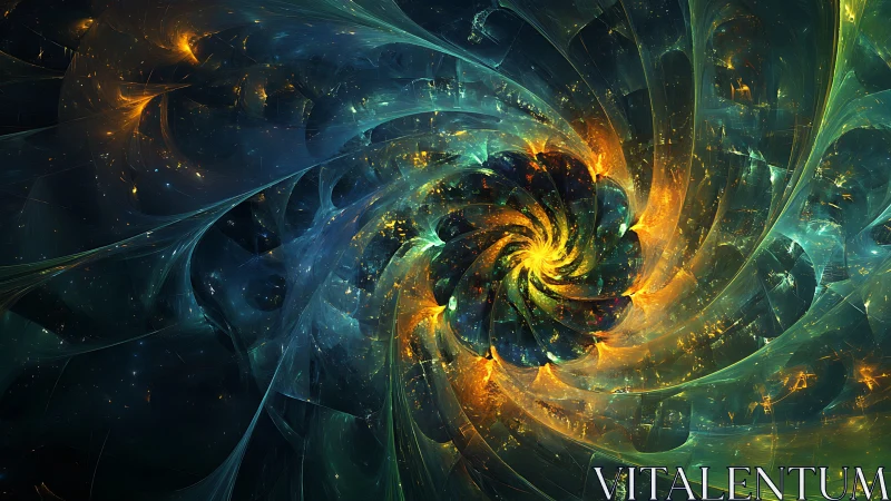 Fractal nebula vortex with luminous radial spiral core design.