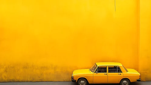 Sunlit yellow sedan drifting through a golden minimalist dreamscape.